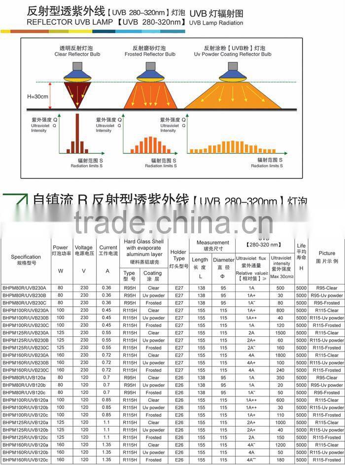 R115 reflector self ballst mercury lamp UVB lamp UV power UVB280-320nm