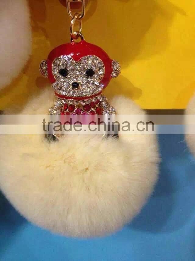 fur pompom maker/fox fur ball keychian/colourful rabbit fur pom pom ball for keyring and bags