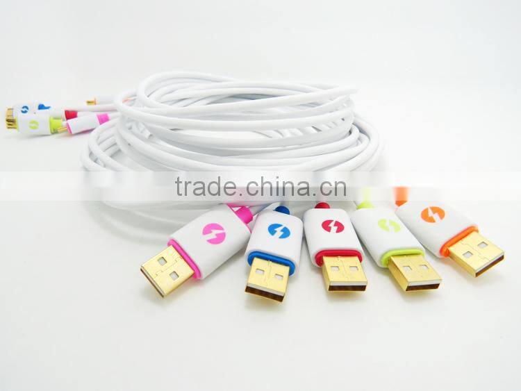 Newest Design Micro LED Colorful Flat Micro USB cable for HTC , Samsung , usb charger cable