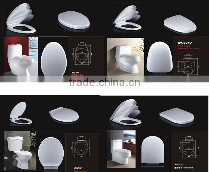 Elongated slow closing hinge European style toilet seat