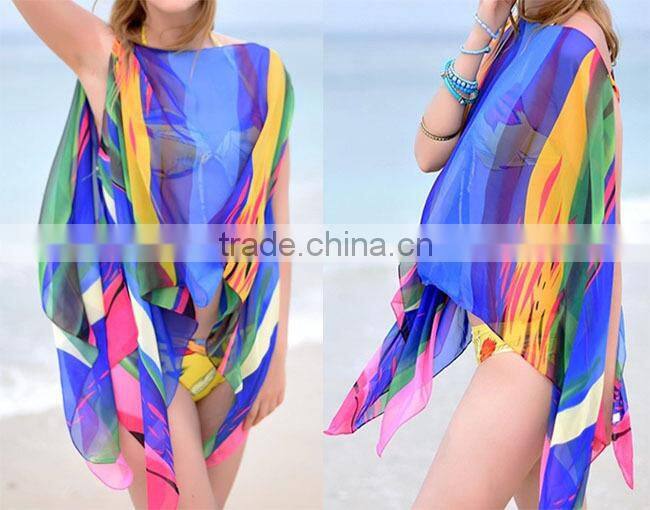 Hot selling super big colorful sexy mature beach pareo rayon cover up beach dress
