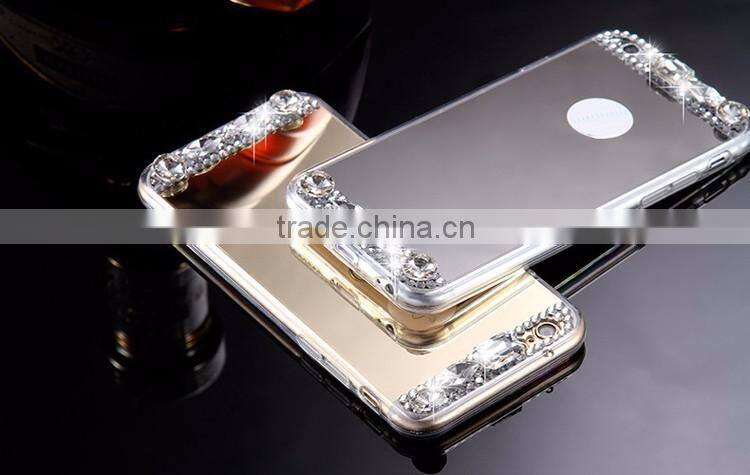 Mirror Luury Diamond Rhinestone TPU Case for iPhone 5 6 6s plus Soft Silicone Thin Protective Back Cover for Samsung Galaxy S6