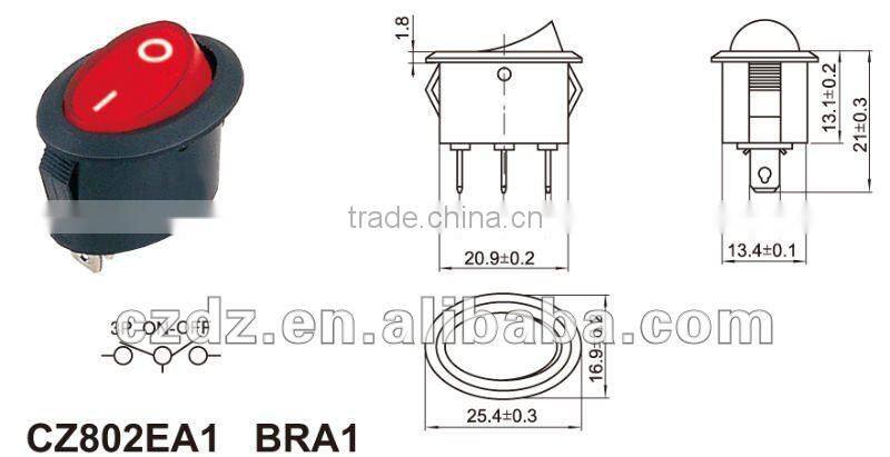 on-off miniature lighted rocker switch,6A 250V/10A 125V red 6pin on-off rocker switch