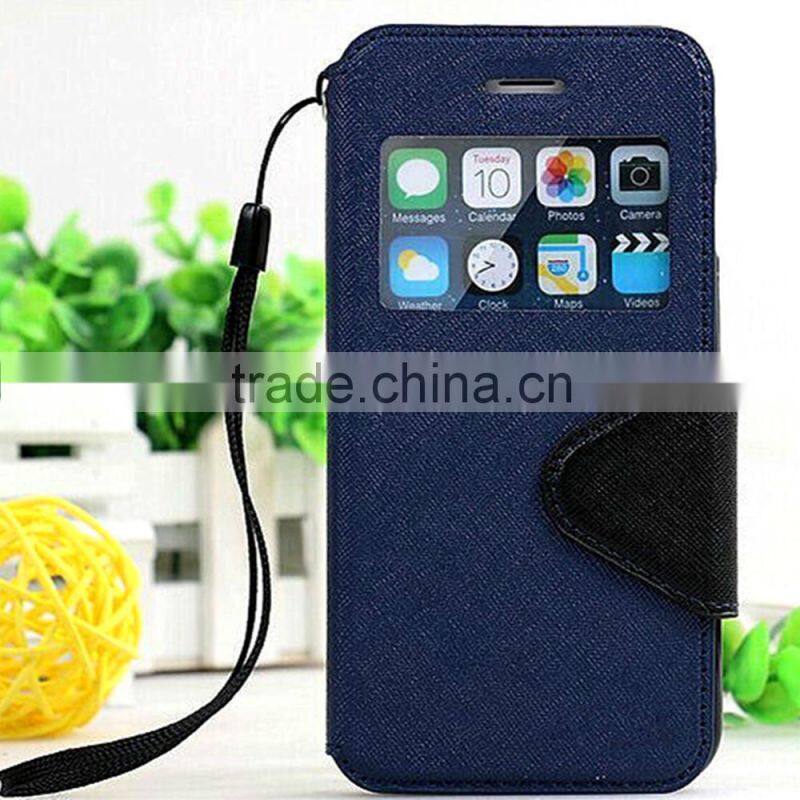 View window flip smart leather case for Samsung S6 with rope