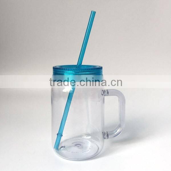 Acrylic mason Jar Mugs with lid and straw
