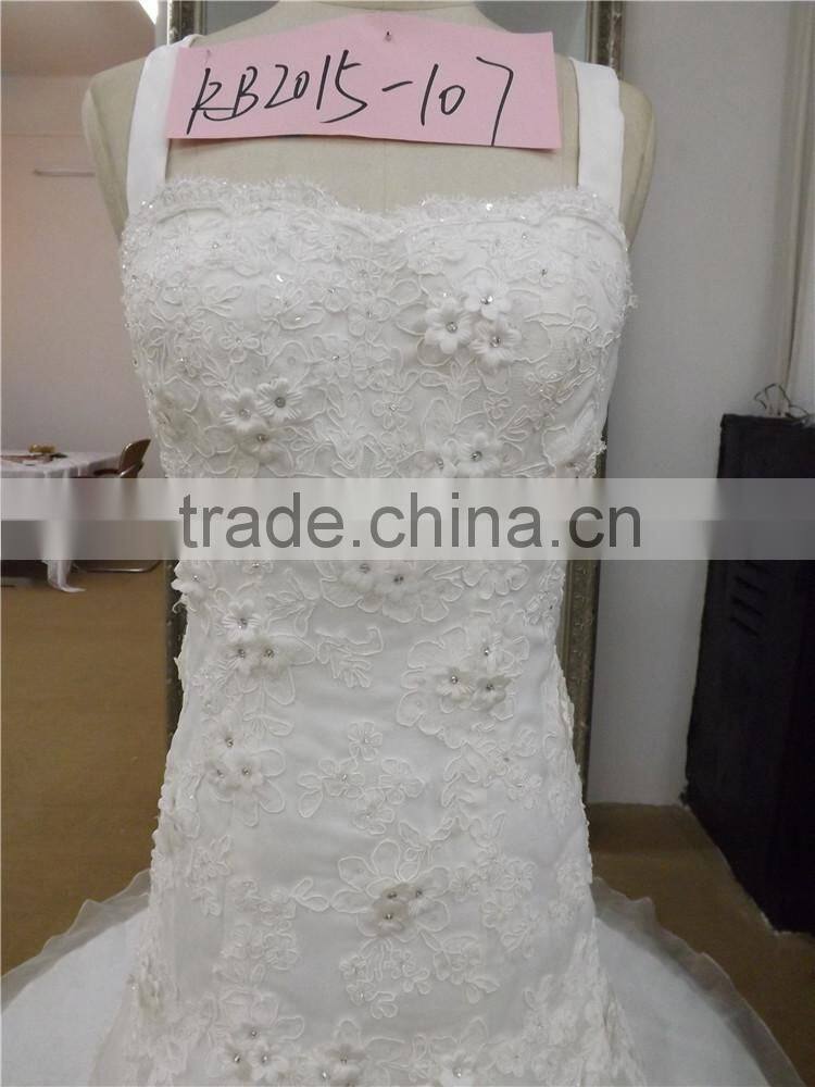 new arrival spaghetti strap full lace appliqued organze mermaid wedding dress