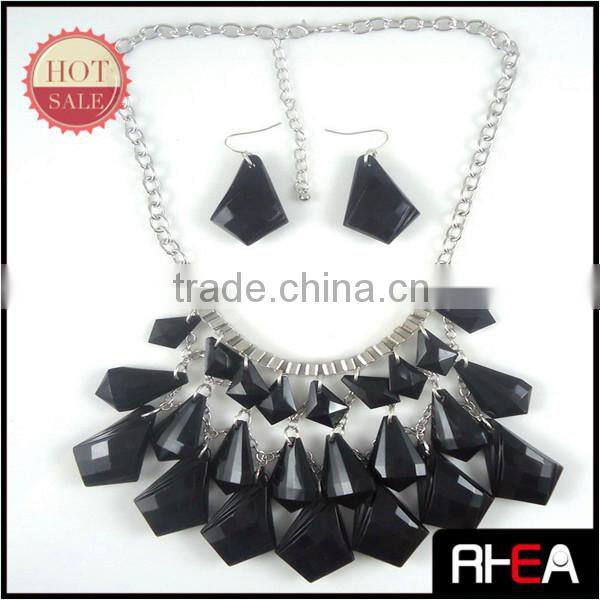 Handmade Craft Blue Acrylic Pendant Necklace and Earring Jewelry set