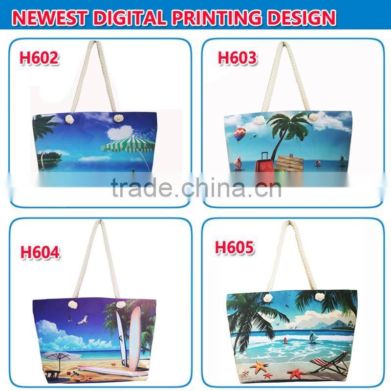 Newest collection 2016 fashion lady bag custom digital printing women's summer beach bag handbag tote bag