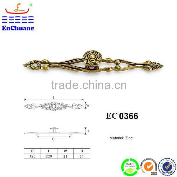 96mm Centers Classical Elegant Footed Pull Handle in Antique Brass