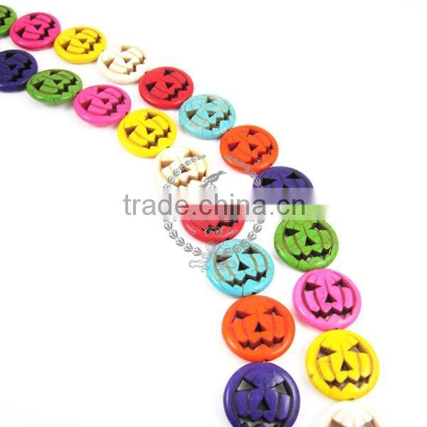 1 string 15inch 25mm vintage mix color dyeing turquoise large round pumpkin face unique Halloween beads 3010004