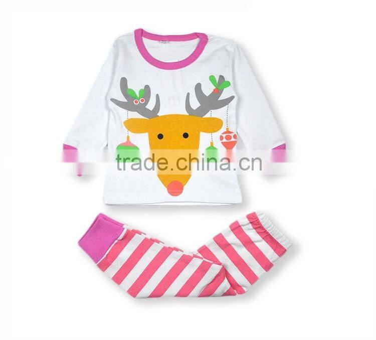 Christmas Santa Claus Long Sleeved T-shirt ELK Reindeer Printed Striped Pants Two-Piece Suit Pyjamas Sleepwear Homewear Cotton