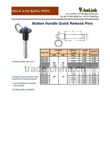 Stainless steel B type quick release pins