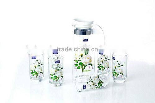 Wholesale glass 7pcs water set with heat transfer printing