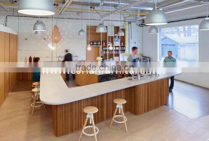 Piblic place airport acrylic solid surface counter solid wood food kiosk