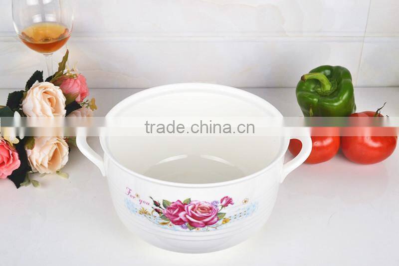 8" porcelain microwave round pot with glass lid