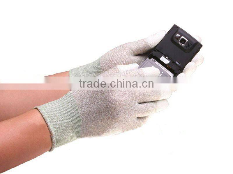 Antistatic assembly glove with pu coated in fingertip