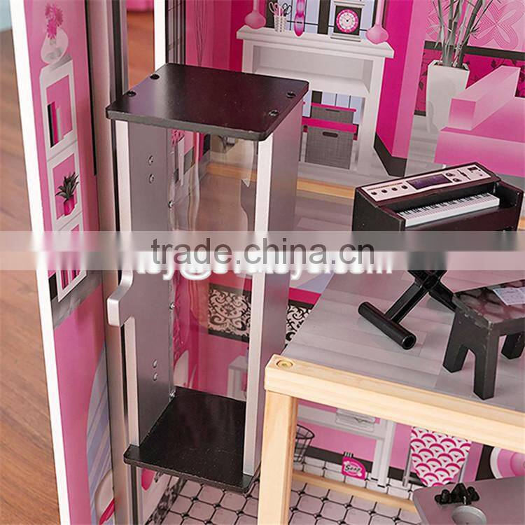 New style 30 furniture pieces children pretend play wooden giant doll house W06A222