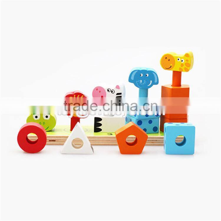 Colorful educational baby stacking toys wooden animal blocks W13D113