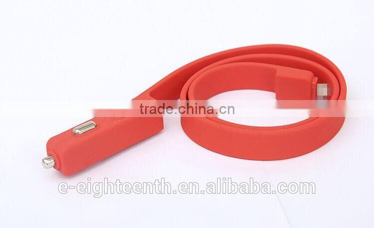 High quality 2 in 1 long silicon car charger with USB port 2.1A output apply to android for mobile