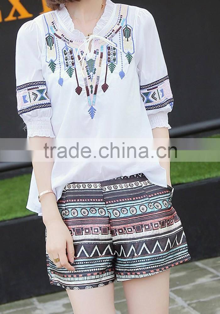 Girls stylish top and shorts beautiful embroidery design ladies suits