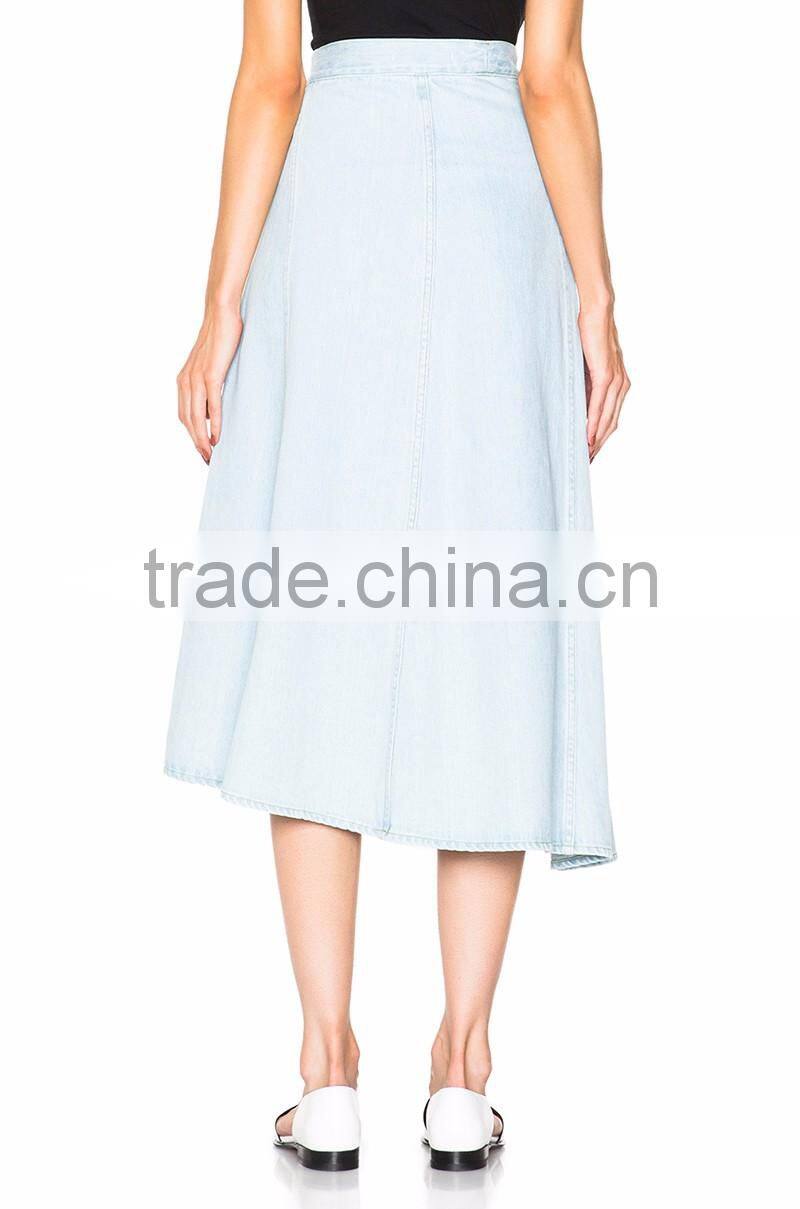 fashion ladies high waist flared maxi long denim skirt