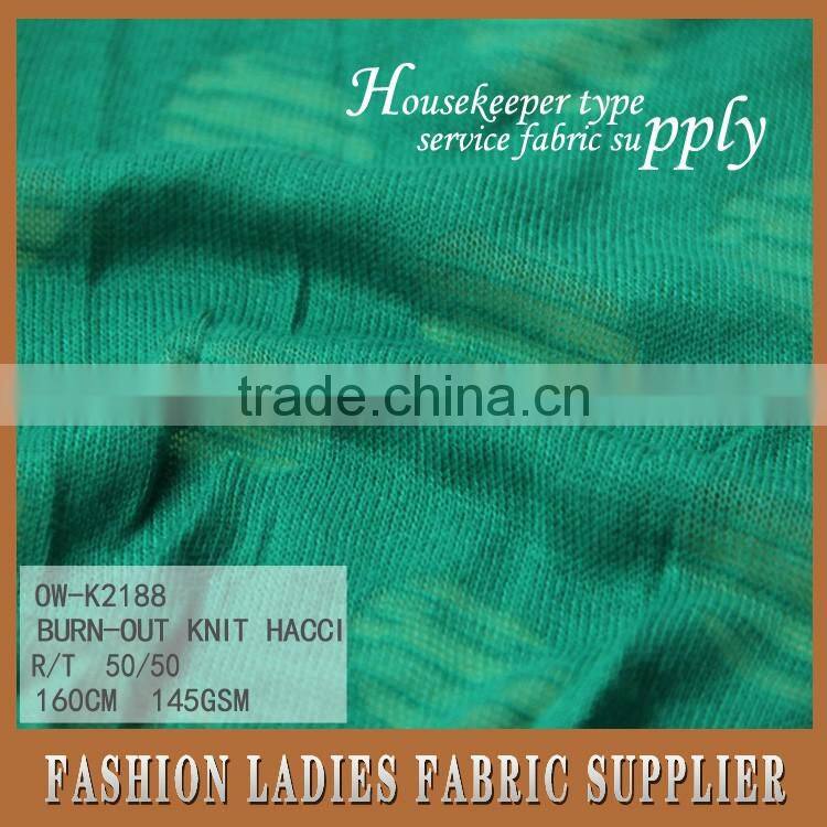 160cm 145gsm T/R 50/50 knit burn out fabric hacci