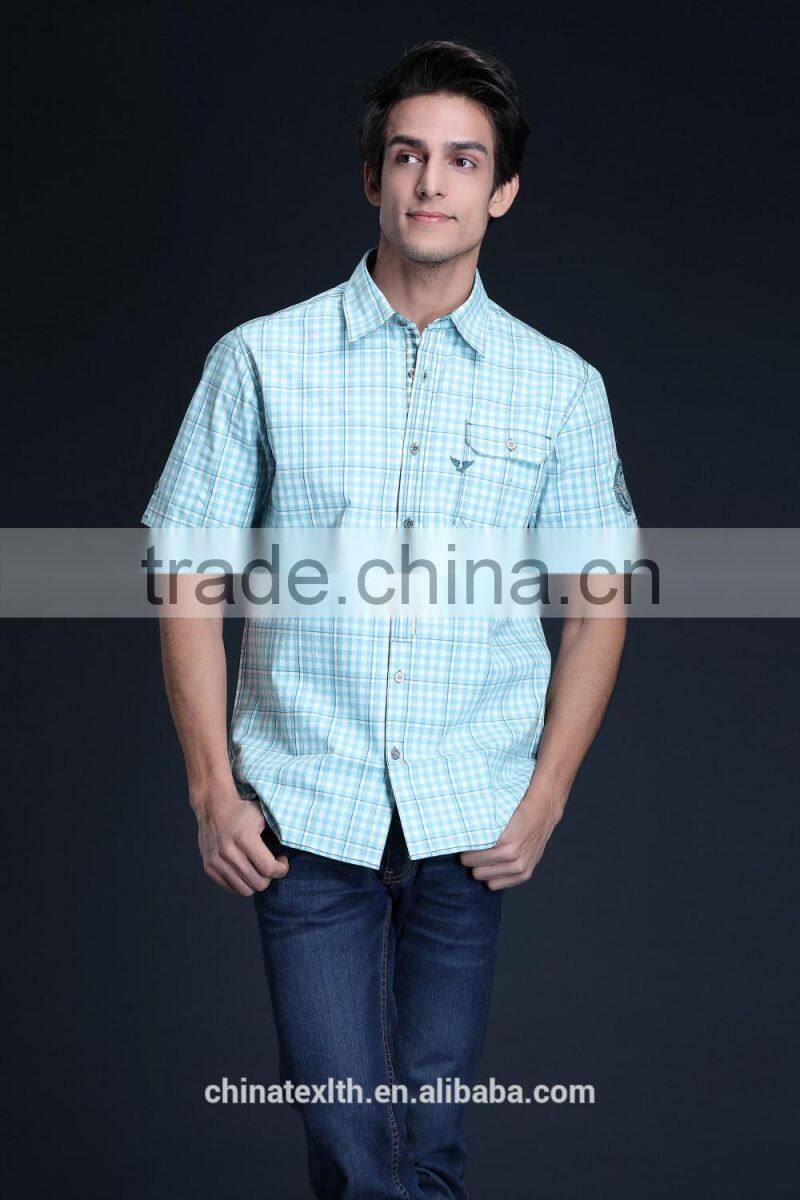 Fashion Short Sleeve Casual Design High Quality 100%Cotton Check Men Shirt