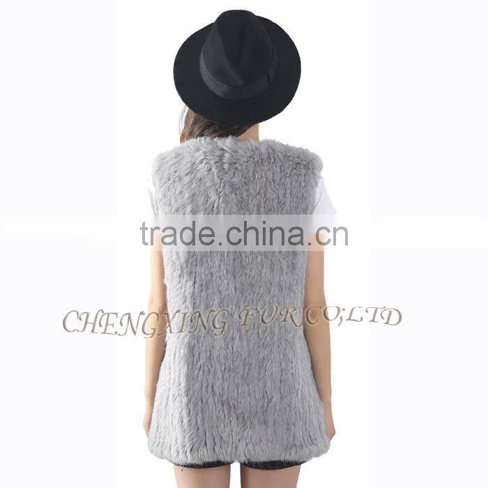 CX-G-B-184 New Fashion Knitted Women Grey Rabbit Fur Alpaca Fur Vest