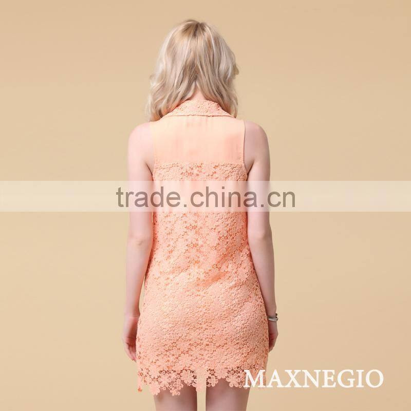 Factory price casual latest dress designs Orange lace silk dress