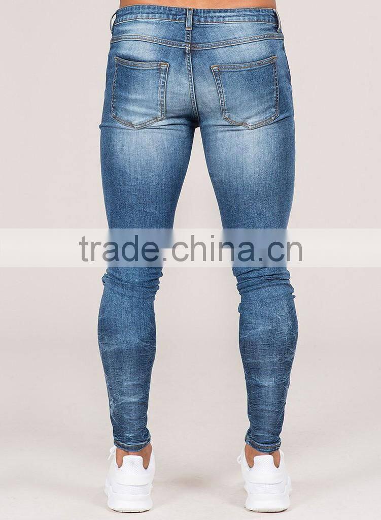 Bleach Wash Denim Jeans, Skinny Jean Trousers for man