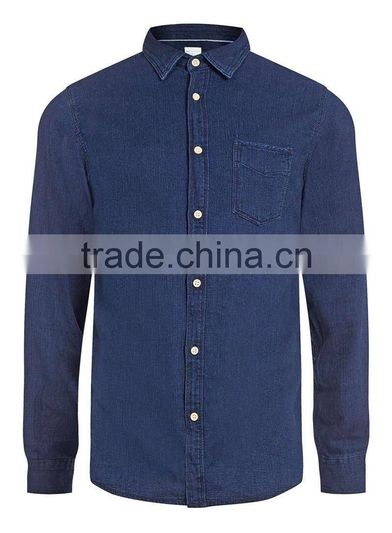 navy blue oxford long sleeve shirt with chest pocket