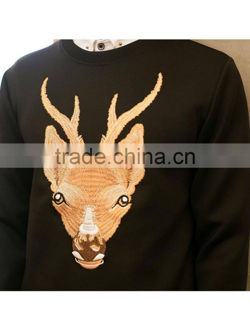 Fashion deer embroidery black designer tshirt with long sleeves sweatshirt
