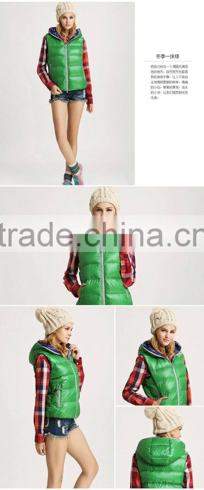 2015 Hot Sell Breathable Outdoor Woman Down Vest With Hoodie