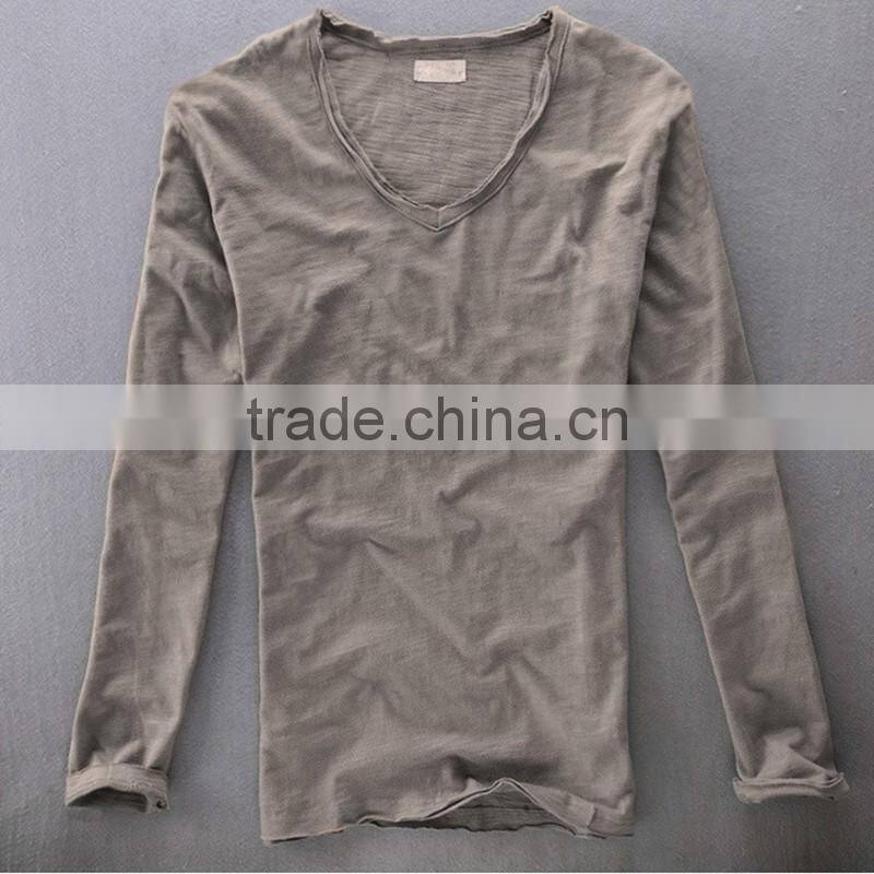 China WholesaleLong sleeve White100% Cotton Blank T Shirt For Men