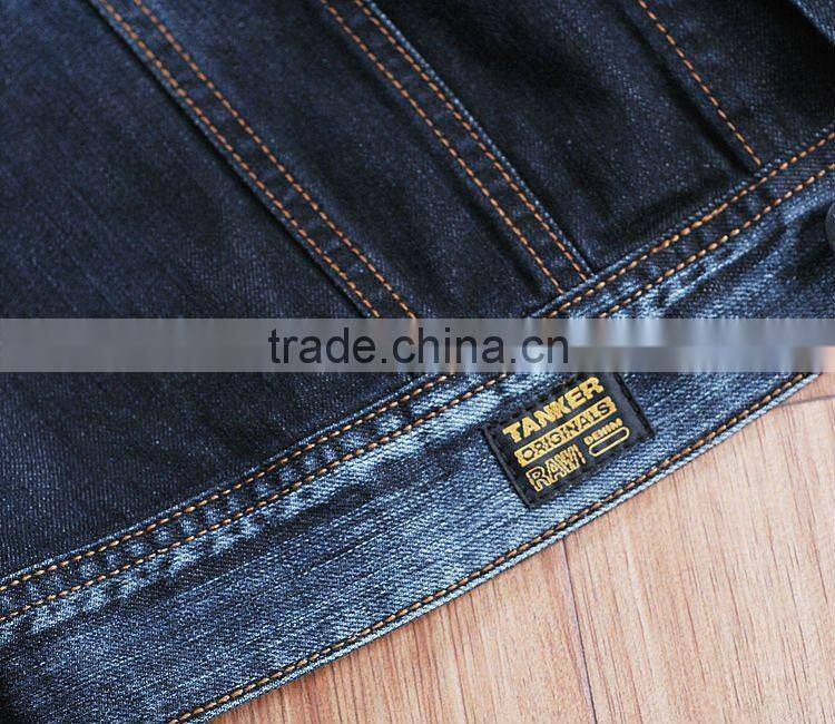 T1031 OEM denim top coat pu coated sleeves men jacket