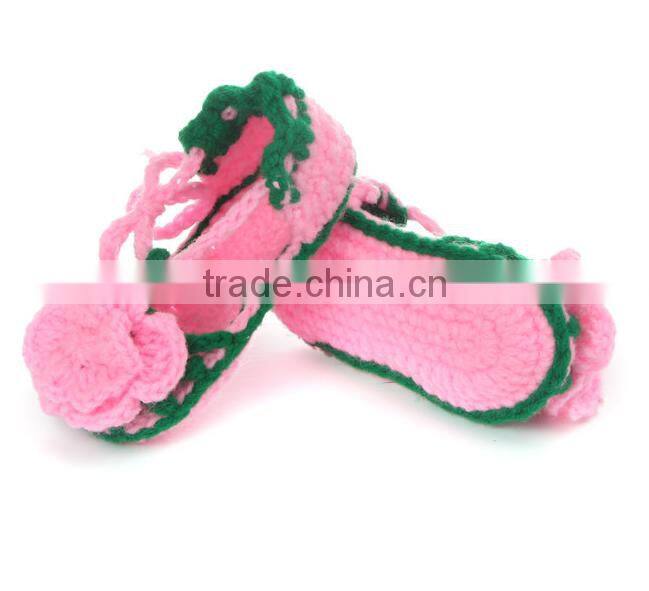 handmake pink flower shoes baby crochet sandal knit shoes