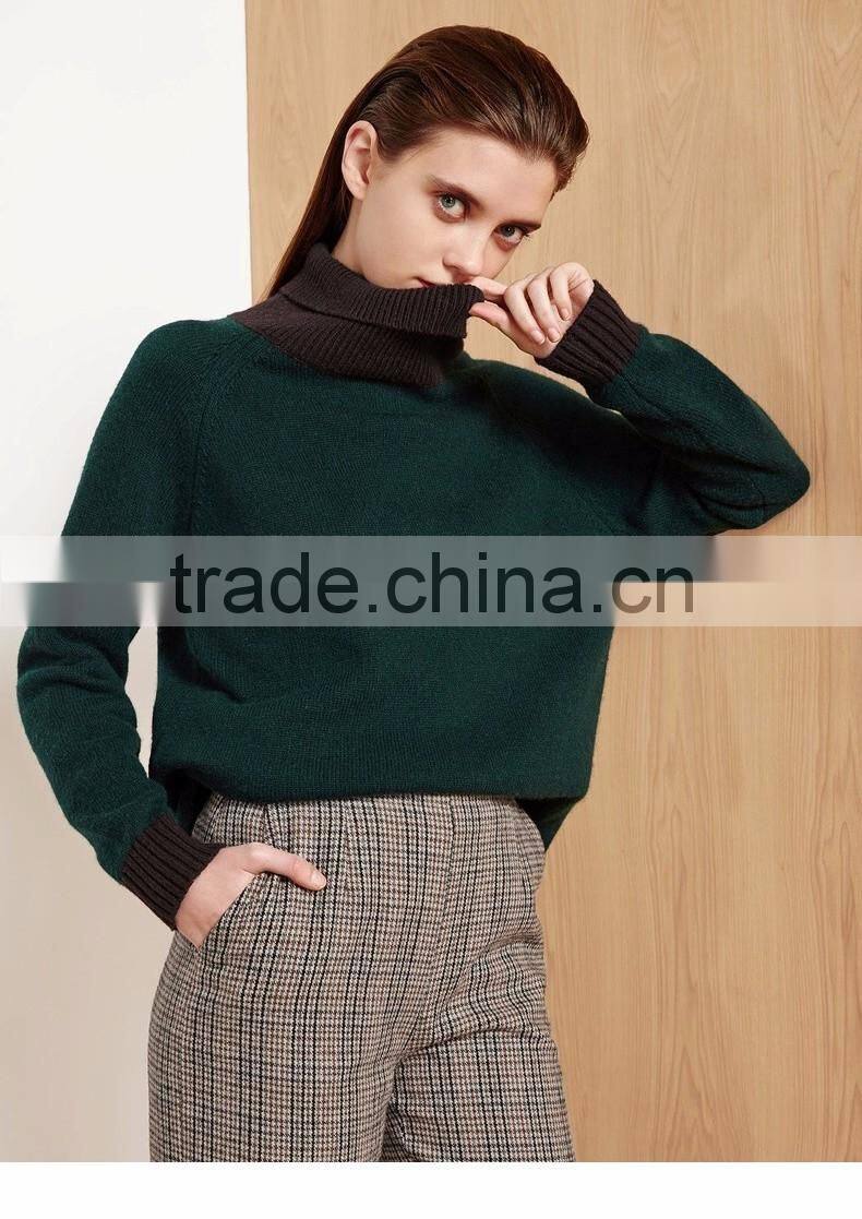 women green color turtleneck sweater 2017 fashion style lady pullover sweater