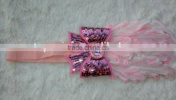Rhinestone curly feather headband baby headband infant hedband wholesale