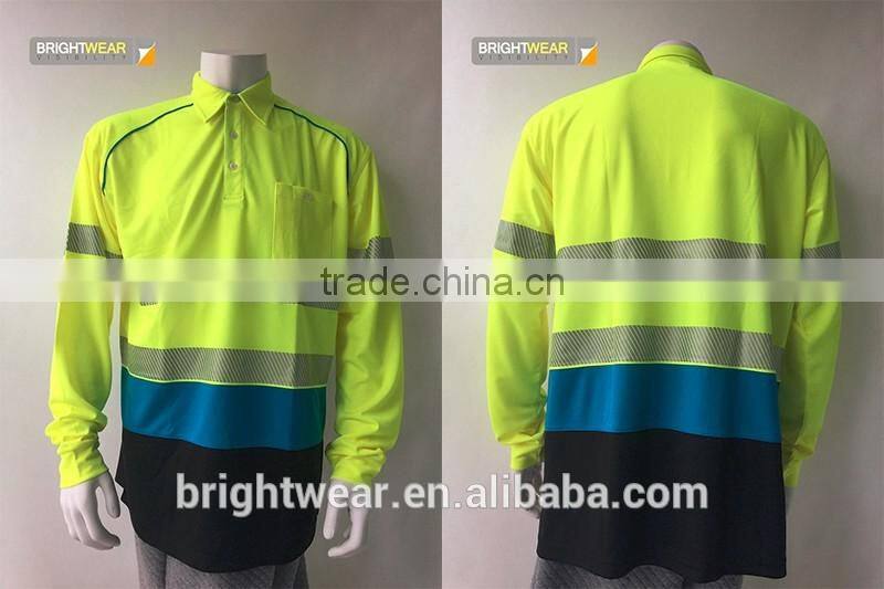 China factory contrast color reflective safety traffic high visibility polo shirt