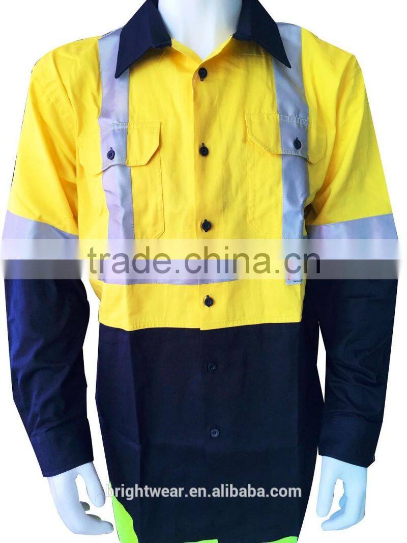 Hi Vis yellow 3M reflective tape safety shirt with contrast color