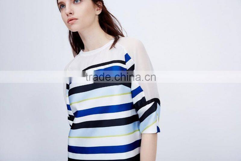 Women's Half Sleeve Stripe Printing Pullover Polyester/Spandex Sweatshirt