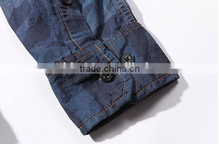2016 Camouflage style men washed denim casual shirt