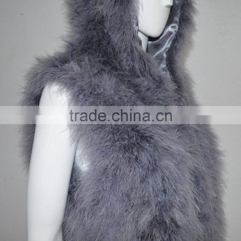 SJ007 Hooded Women Ostrich Feather Vests