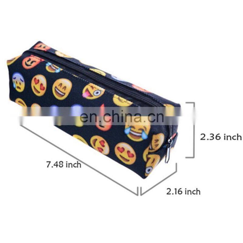 Black Canvas Cute little Zipper Emoji Pencil Case Pouch