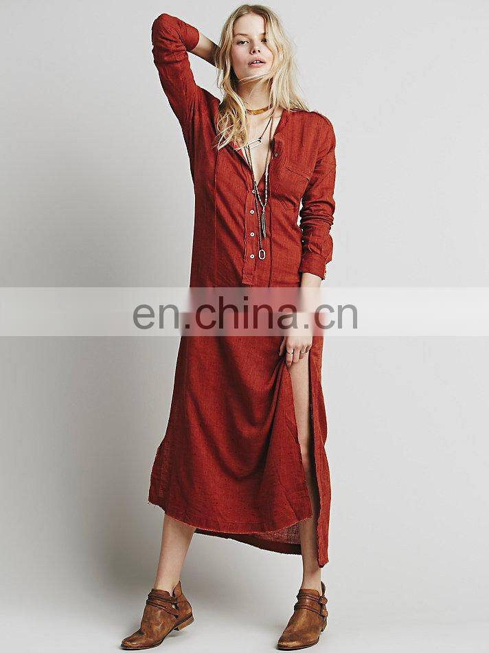 High quality Muslim woman wear, high low cotton long sleeve dress design