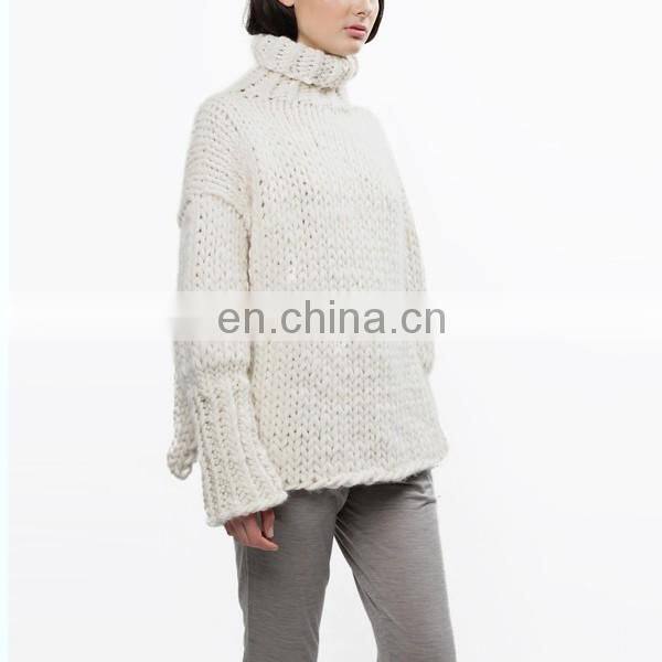 Women Woolen Handmade Kintted Pullover Oversized Chunky Turtleneck Sweater