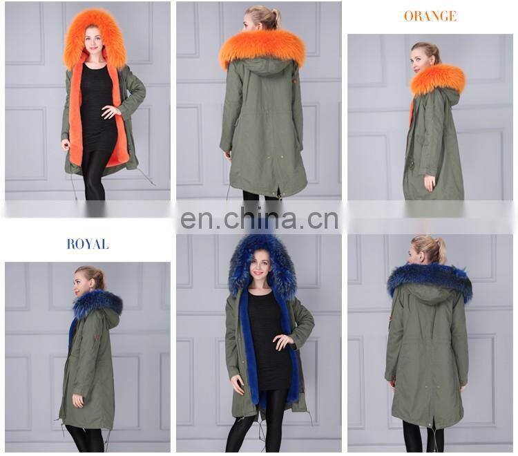 Korea style women hooded fur parka fur raccoon jacket with low price
