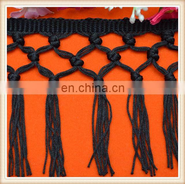 High quality 10cm long black rayon tassel fringe trim for dress
