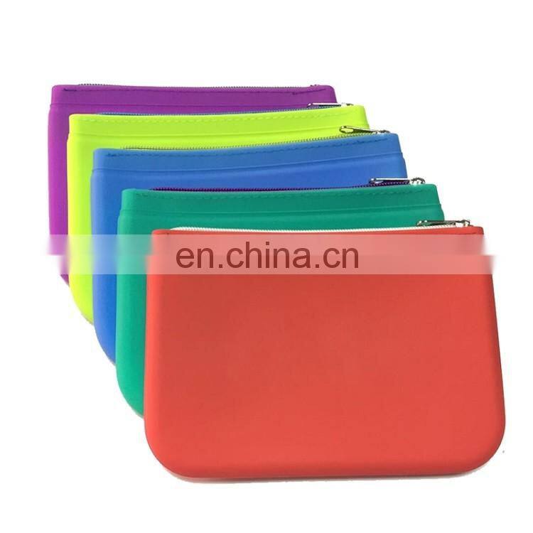 Factory Both Side Plain Design Zipper Cosmetic Purse Wallet Kids Pencil Case Silicone Bag