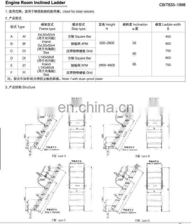 CCS ABS BV Marine Customized Engine Room Inclined Ladder